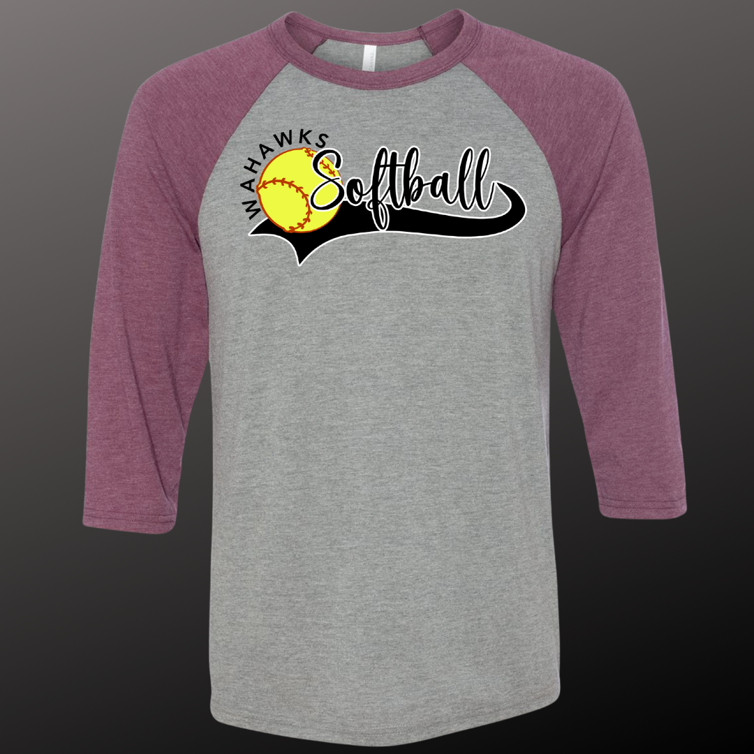 WaHawks Softball Grey & Maroon Baseball Tee Design 1