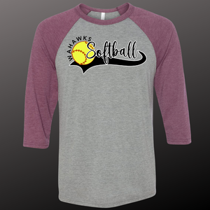 WaHawks Softball Grey & Maroon Baseball Tee Design 1