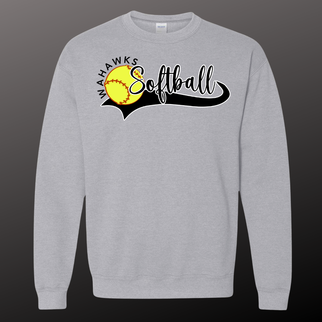 WaHawks Softball Grey Crewneck Sweatshirt Design 1