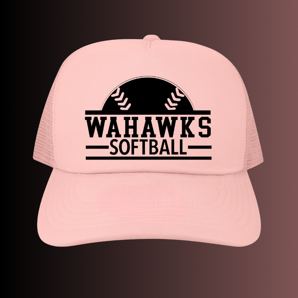 WaHawks Softball Dusty Pink Trucker Hat Design 3