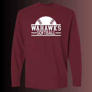 WaHawks Softball Maroon Long Sleeve Tee Design 3