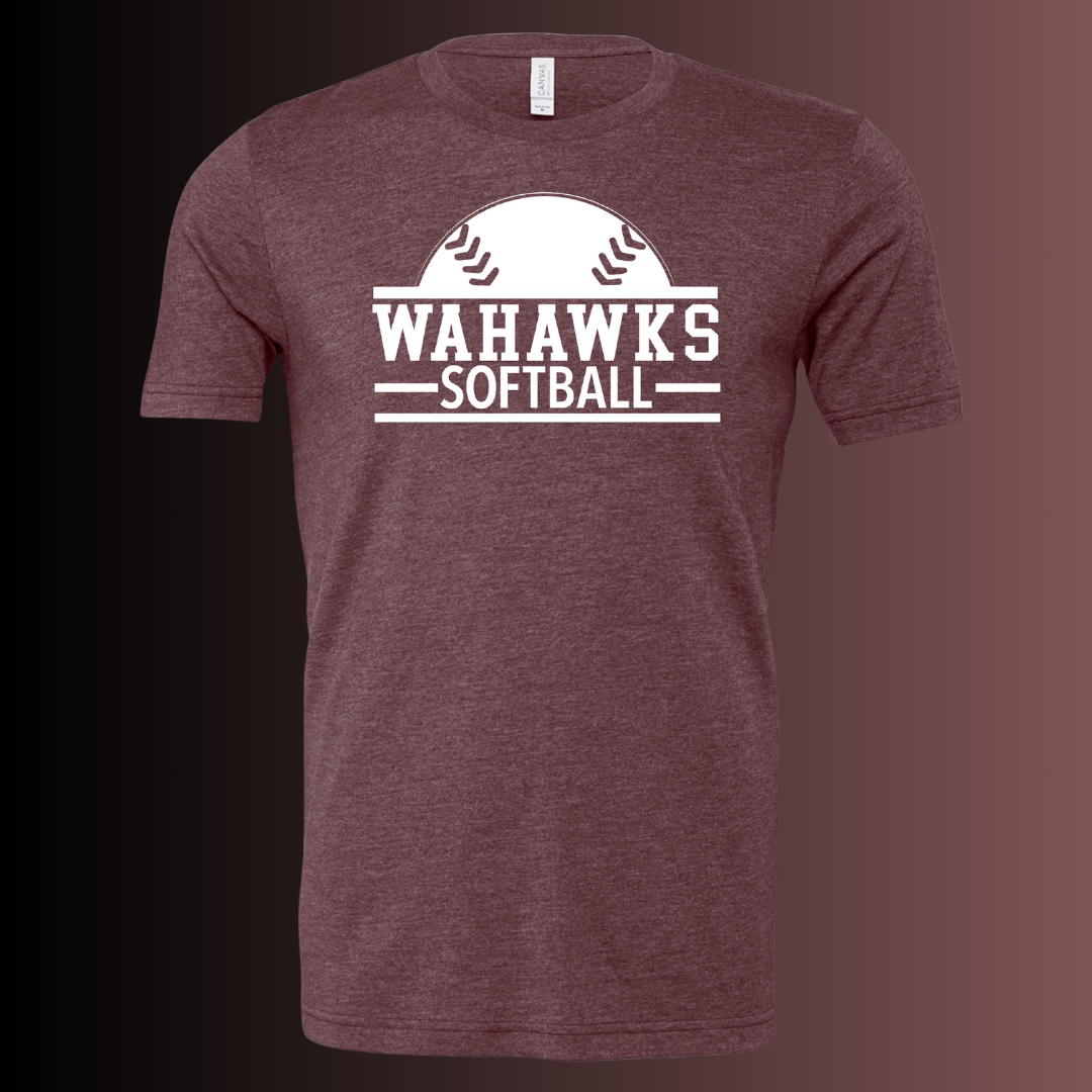 WaHawks Softball Heather Maroon Tee Design 3