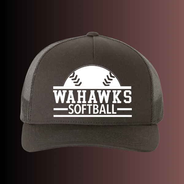 WaHawks Softball Black Trucker Hat Design 3